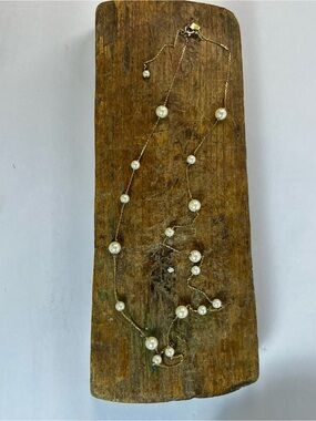 Delicate gold-tone Chain Necklace with Faux Pearls $20